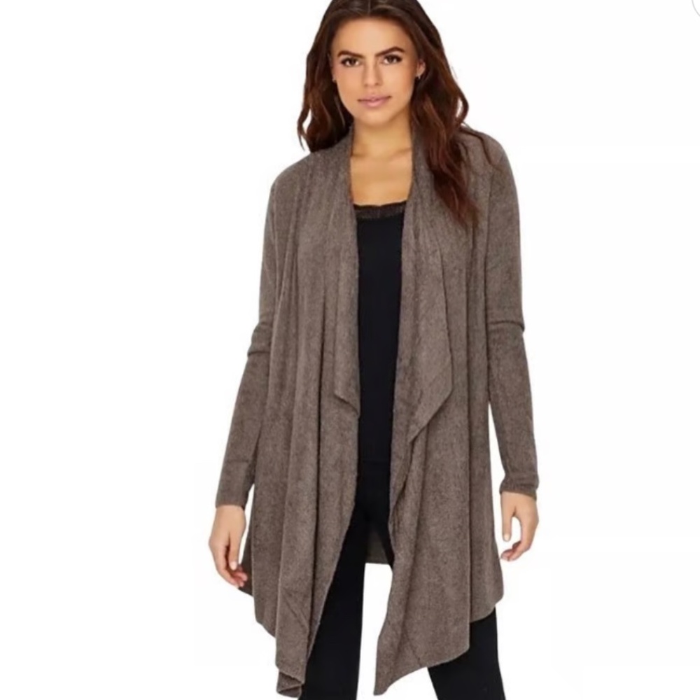 Barefoot Dreams CozyChic Lite Calypso Wrap Cardigan Cocoa Brown S/M Drape Open